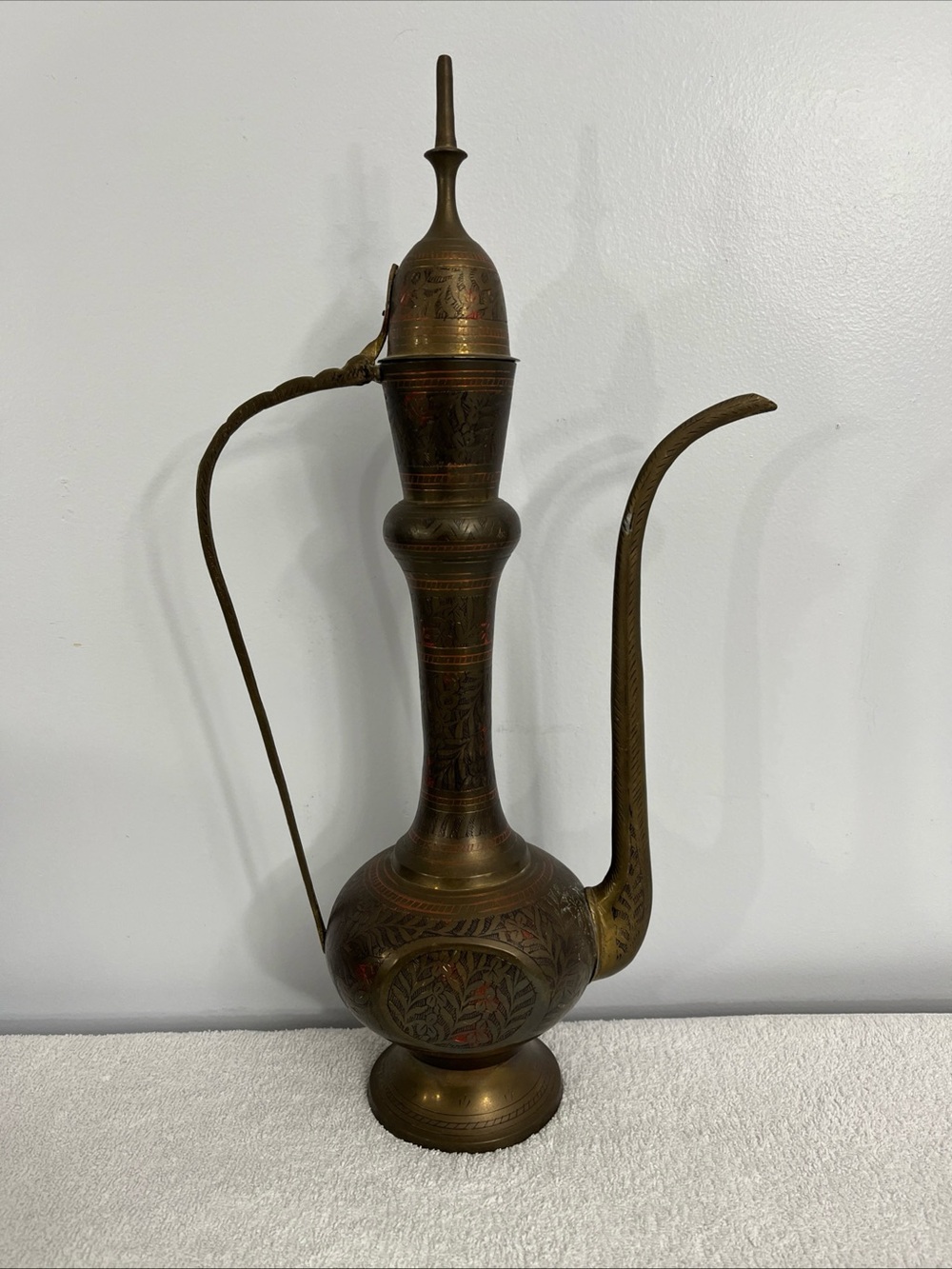 Vintage Brass Etched India Teapot Jeanie Tea Cattle Solid Brass